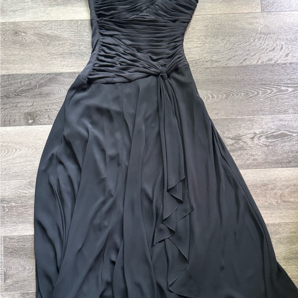 Signature by Sangria Black Asymmetrical Ruched Gown